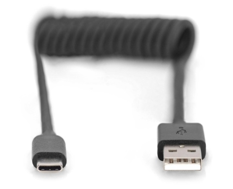 Kabel USB 2.0 DIGITUS spiralny USB A/USB C, PD 60W, czarny, max. 1m