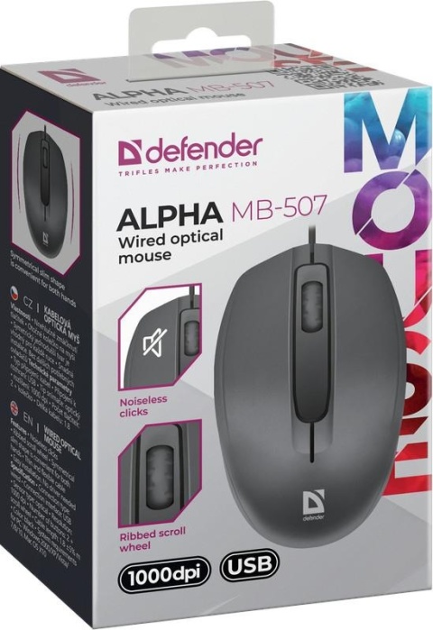 Mysz przewodowa Defender ALPHA MB-507 1000dpi bezklikowa silent