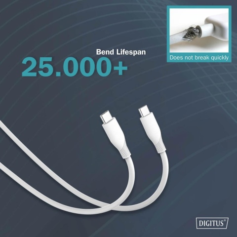 Kabel zasilający DIGITUS silikonowy USB-C - USB-C, USB 2.0 60W, 1m biały