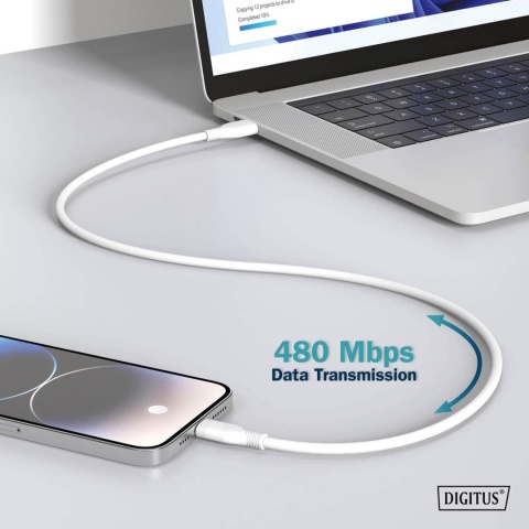 Kabel zasilający DIGITUS silikonowy USB-C - USB-C, USB 2.0 60W, 1m biały