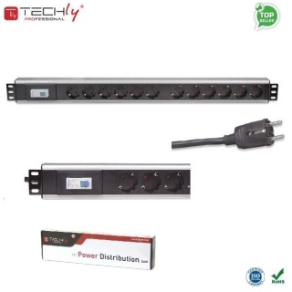 Listwa zasilająca TechlyPro Rack Pion 250V/16A 12x Schuko 3m