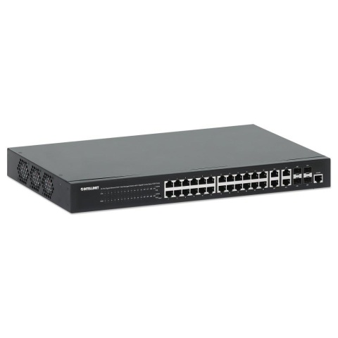 Switch zarządzalny Intellinet 24x 10/100/1000 Mbps PoE+ 370W+4x uplink Combo RJ45/SFP VLAN Rack 19"