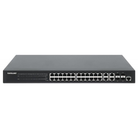 Switch zarządzalny Intellinet 24x 10/100/1000 Mbps PoE+ 370W+4x uplink Combo RJ45/SFP VLAN Rack 19"