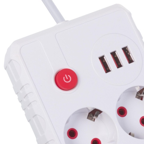 Listwa zasilająca Maclean MCE387 W, przedłużacz 2 gniazda + 3xUSB, 110-240V AC 50/60Hz, 2.1A max 2500W, 1.5m, biała