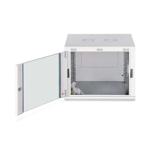 Szafa sieciowa wisząca jednosekcyjna DIGITUS Dynamic 19" 9U, 600x600, drzwi szyba, szary, niezmontowana, 60kg