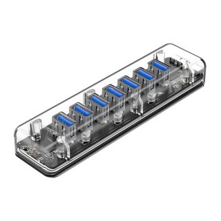 HUB USB-A Orico F7U-U3-CR-BP Aktywny 7x USB-A 5Gbps przezroczysty