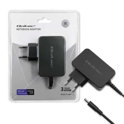 Zasilacz sieciowy Qoltec do Dell 45W | 19.5V | 2.31A | 4.5*3.0+pin