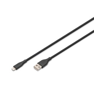 Kabel zasilający DIGITUS silikonowy USB-A - Lightning, USB 2.0 12W, certyfikat MFI, 1m czarny