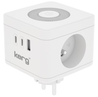 Kostka zasilająca KERG 2-gniazdowa + ładowarka USB-A+USB-C + lampka LED 16A/250V biała