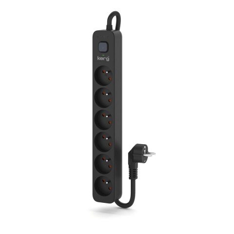Urządzenie zasilające zabezpieczające KERG z wyłącznikiem 6 gniazd czarne 5m 16A H05VV-F 3x1,5mm2