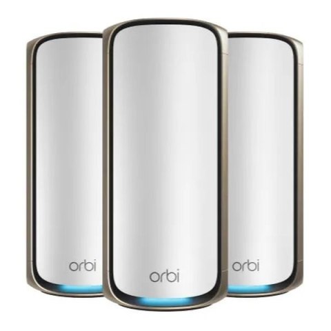 System Mesh Netgear Orbi RBE973S Quad-Band WiFi 7 BE27000 Classic White 3-pack router + 2 satelity