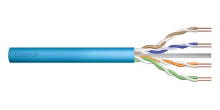 Kabel teleinformatyczny instalacyjny DIGITUS kat.6A, U/UTP, B2ca, drut, AWG 23/1, LSOH, 500m, niebieski, szpula
