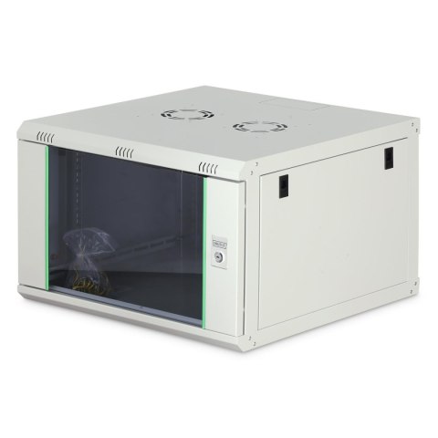 Szafa sieciowa wisząca jednosekcyjna DIGITUS Dynamic 19" 7U, 600x600, drzwi szyba, szary, niezmontowana, 60kg
