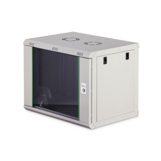 Szafa sieciowa wisząca jednosekcyjna DIGITUS Dynamic 19" 9U, 600x450, drzwi szyba, szary, niezmontowana, 60kg