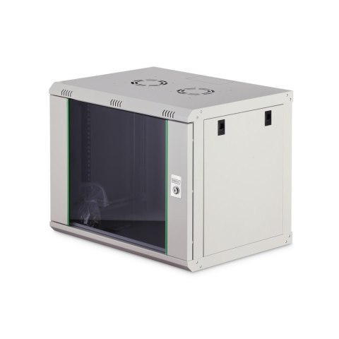 Szafa sieciowa wisząca jednosekcyjna DIGITUS Dynamic 19" 9U, 600x450, drzwi szyba, szary, niezmontowana, 60kg