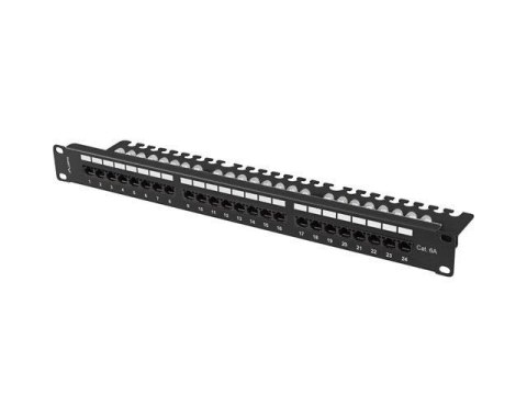 Patch panel 24 port 1U 19" kat.6a UTP z organizerem kablowym czarny