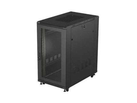 Szafa instalacyjna Rack Lanberg stojąca 19" 22U 600x1000 Czarna drzwi perforowane (flat pack)