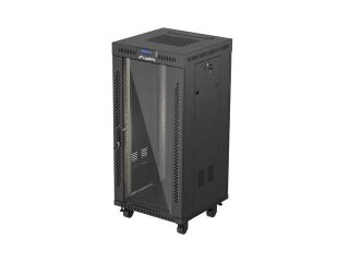 Szafa instalacyjna Rack Lanberg stojąca 19" 24U 600x600 czarna drzwi przeszklone LCD (flat pack) V2