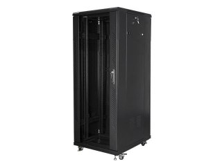 Szafa instalacyjna Rack stojąca 19" 32U 600x800 drzwi szklane czarna Lanberg (złożona)
