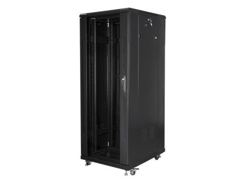 Szafa instalacyjna Rack stojąca 19" 32U 600x800 drzwi szklane czarna Lanberg (złożona)