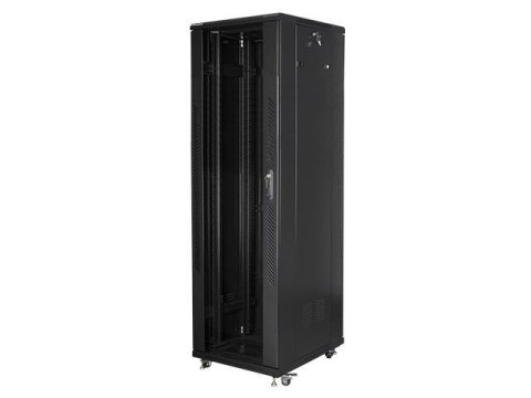 Szafa instalacyjna Rack stojąca 19" 47U 800x1000 drzwi szklane czarna Lanberg (złożona)