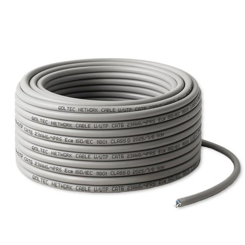 Kabel sieciowy Qoltec Patchcord skrętka UTP | Miedziany Cu | CAT6 | High speed 1Gb/s | LAN | 50m | Szary
