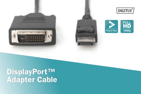 Kabel adapter DIGITUS DisplayPort z zatrzaskiem 1080p 60Hz FHD Typ DP/DVI-D (24+1) M/M 2m
