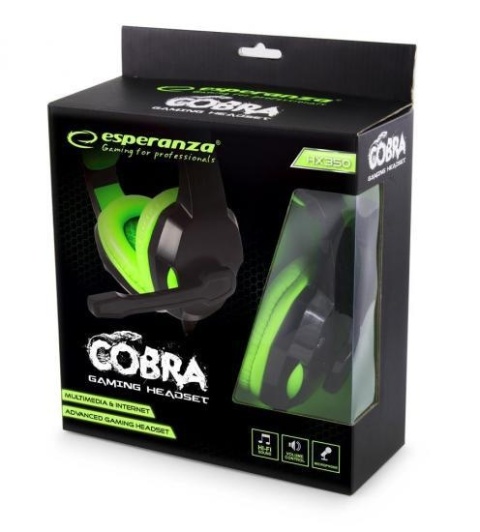 Słuchawki z mikrofonem Esperanza "Cobra" Gaming czarno-zielone