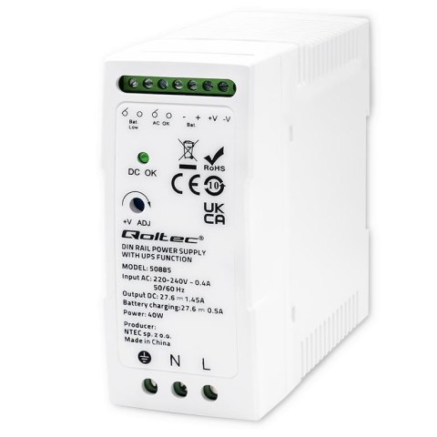 Zasilacz Qoltec na szynę DIN z funkcją UPS | 40W