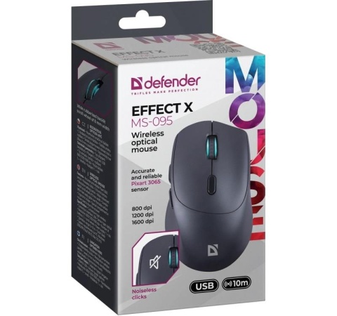 Mysz bezprzewodowa Defender EFFECT X MS-095 optyczna bezklikowa silent 1600dpi czarna