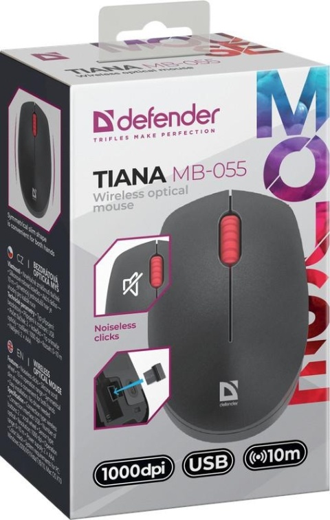 Mysz bezprzewodowa Defender TIANA MB-055 optyczna bezklikowa silent 1000dpi 3P czarna