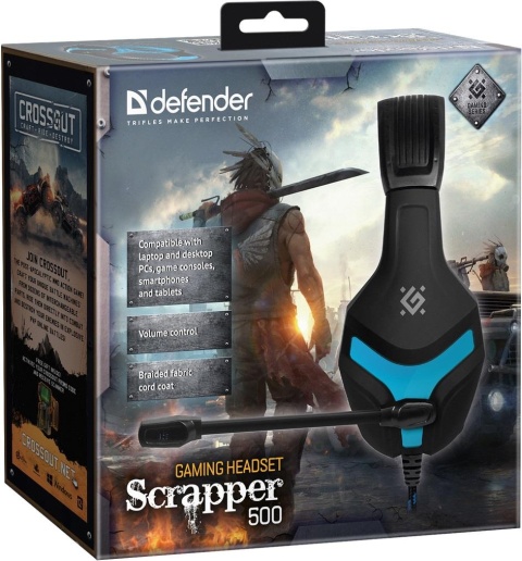 Słuchawki z mikrofonem Defender SCRAPPER 500 Gaming niebiesko-czarne + adapter 4 pin + GRA