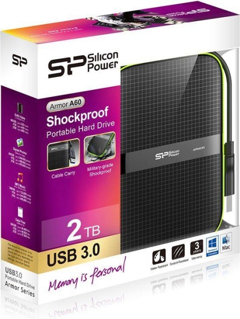 Dysk zewnętrzny Silicon Power ARMOR A60 2TB 2,5" USB 3.0 BLACK-GREEN/PANCERNY wstrząso/pyło i wodoodporny IPX4