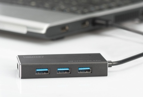 Hub/Koncentrator DIGITUS 4-portowy USB 3.0 SuperSpeed, aktywny, aluminium