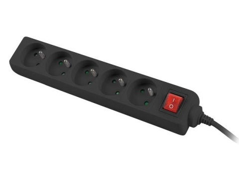 Listwa przedłużacz Lanberg 3m czarna 5x 230V PL, z wyłącznikiem, kabel wykonany z pełnej miedzi