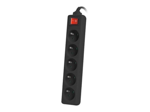 Listwa przedłużacz Lanberg 3m czarna 5x 230V PL, z wyłącznikiem, kabel wykonany z pełnej miedzi