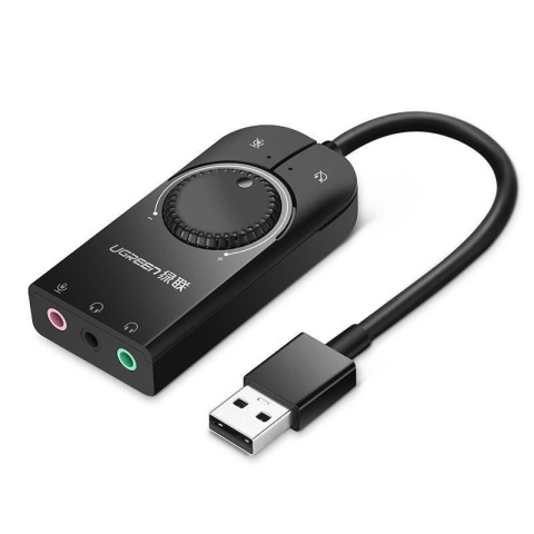 Karta dźwiękowa zewnętrzna Ugreen CM129 USB z regulacją 15cm - czarna