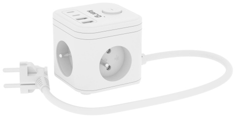 Kostka zasilająca KERG 3-gniazdowa + ładowarka USB-A+USB-C 1,5m 3×1,5mm2 H05VV-F 16A/250V biała
