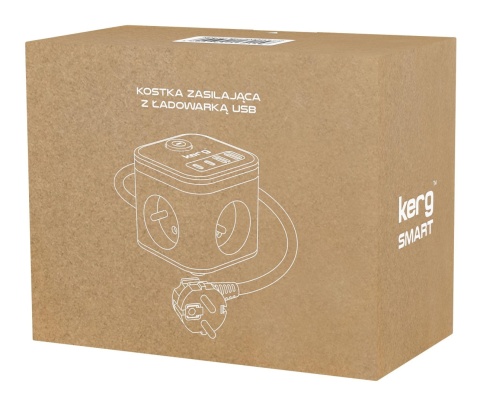 Kostka zasilająca KERG 3-gniazdowa + ładowarka USB-A+USB-C 1,5m 3×1,5mm2 H05VV-F 16A/250V biała