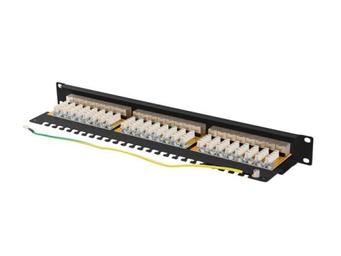 Patch panel Lanberg 24 port 1U kat.6A ekranowany czarny