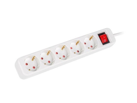 Listwa przedłużacz Lanberg 3m biała 5x 230V Schuko z wyłącznikiem, kabel wykonany z pełnej miedzi