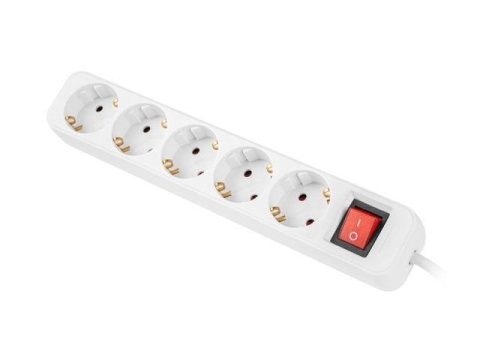 Listwa przedłużacz Lanberg 3m biała 5x 230V Schuko z wyłącznikiem, kabel wykonany z pełnej miedzi