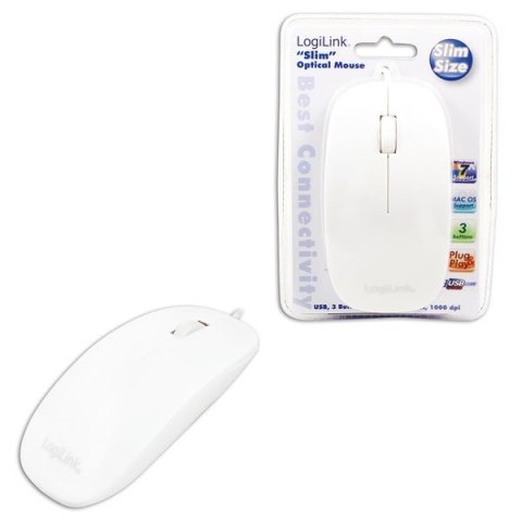 Mysz przewodowa LogiLink ID0062 optyczna USB płaska biała