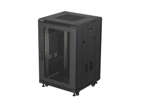 Szafa instalacyjna Rack Lanberg stojąca 19" 18U 600x600 czarna drzwi perforowane (flat pack)