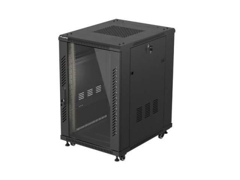 Szafa instalacyjna Rack Lanberg stojąca 19" 18U 600x800 czarna drzwi przeszklone (flat pack)