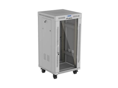 Szafa instalacyjna Rack Lanberg stojąca 19" 22U 600x600 szara drzwi przeszklone LCD (flat pack)