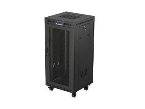 Szafa instalacyjna Rack Lanberg stojąca 19" 24U 600x600 czarna drzwi perforowane LCD (flat pack) V2