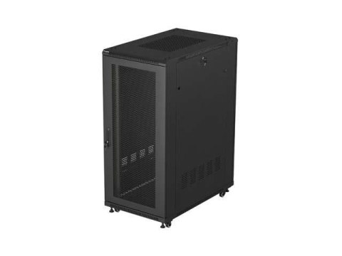 Szafa instalacyjna Rack Lanberg stojąca 19" 27U 600x1000 czarna drzwi perforowane (flat pack)
