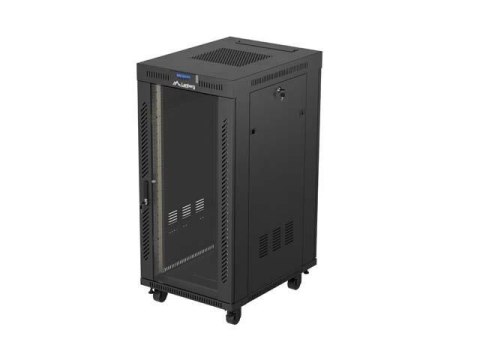 Szafa instalacyjna Rack Stojąca Lanberg 19" 24U 600x800 czarna drzwi przeszklone LCD (Flat Pack) v2