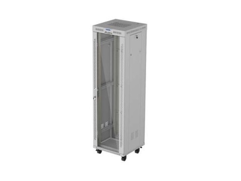 Szafa instalacyjna Rack stojąca 19" 42U 600x600 szare drzwi szklane LCD Lanberg (flat pack) v2